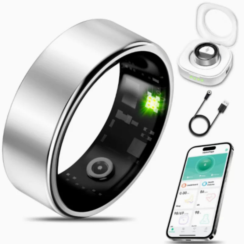 Smart Ring Heart Rate Blood Pressure Bluetooth Call Waterproof Steel