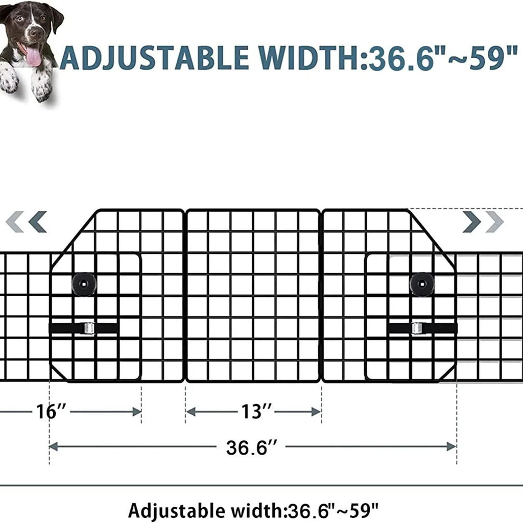 Car SUV Dog Barrier Vehicles Pet Divider Gate for Trunk Cargo Area - Extendable For Universal Fit Foldable Rust-Proof Metal Mesh