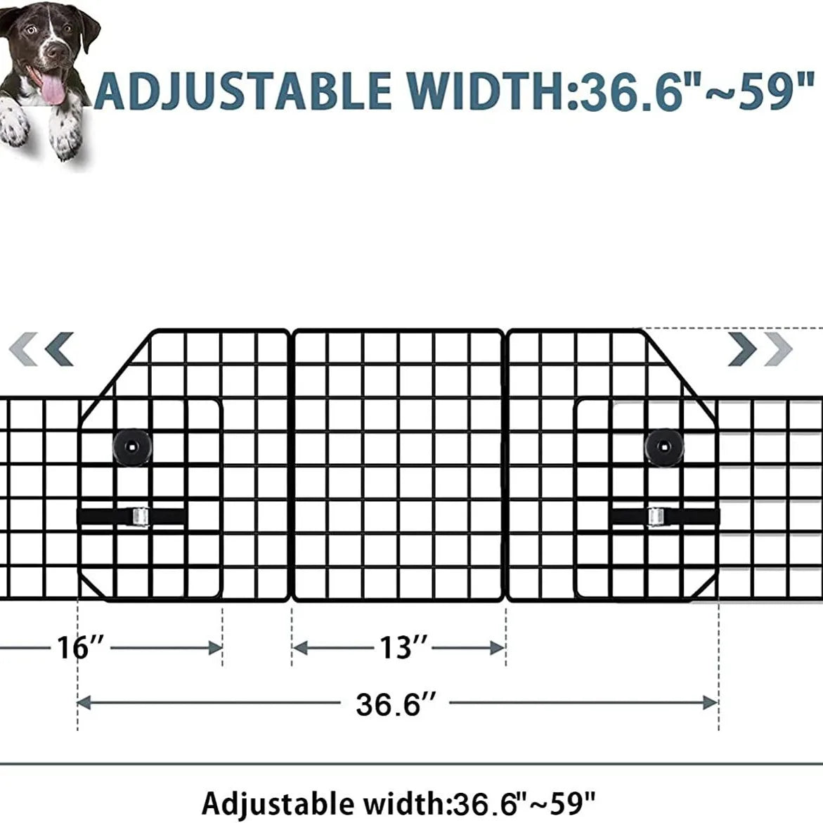 Car SUV Dog Barrier Vehicles Pet Divider Gate for Trunk Cargo Area - Extendable For Universal Fit Foldable Rust-Proof Metal Mesh