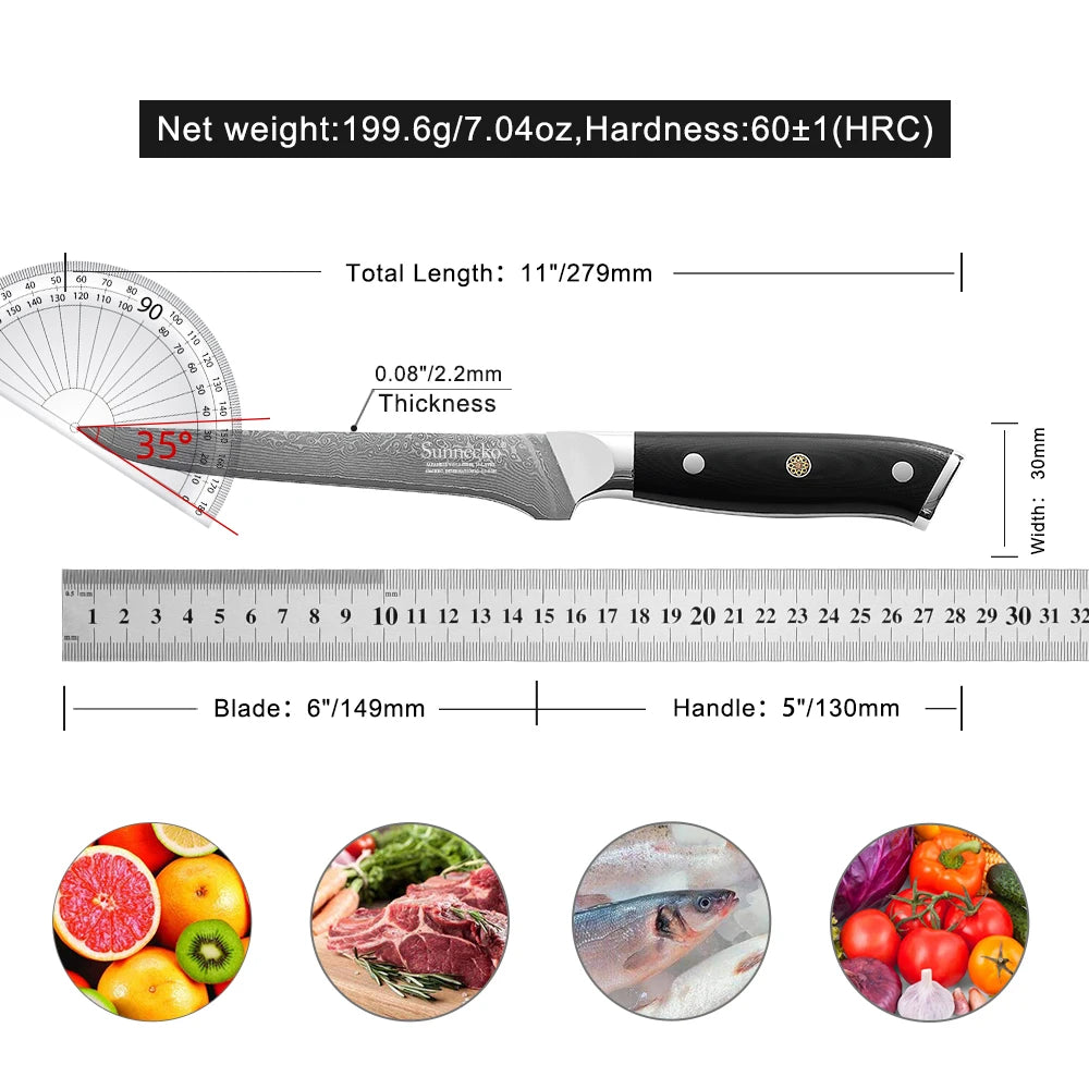 Sunnecko Premium Damascus Steel Boning Fillet Kitchen Knife