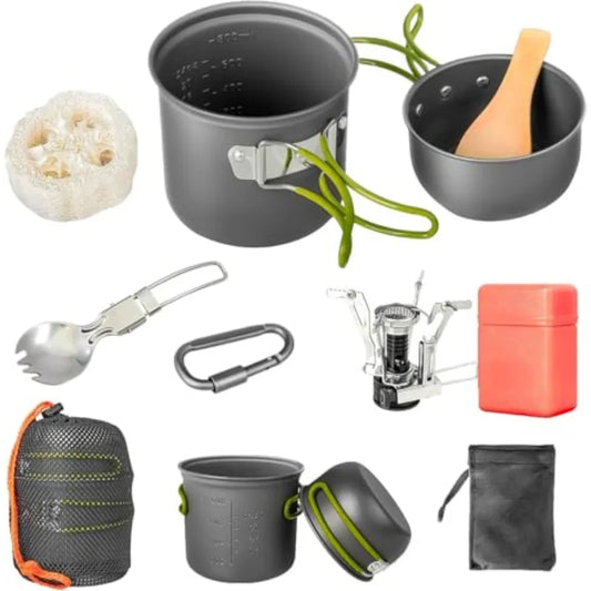 Portable Stainless Steel Camping Cookware Set With Folding Utensils