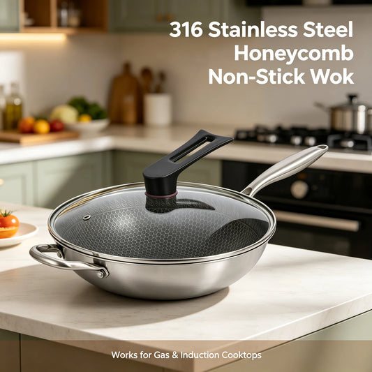 Bymaocar Stainless Steel Wok With Honeycomb Nonstick Coating