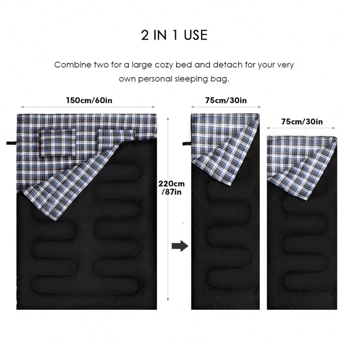 Two Camping Sleeping Bag With Pillows For Cold Weather Adults