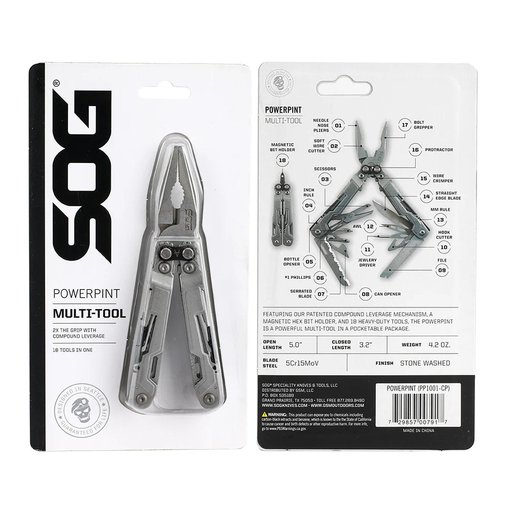 SOG PowerPint 18 In 1 Stainless Steel Pocket Multitool