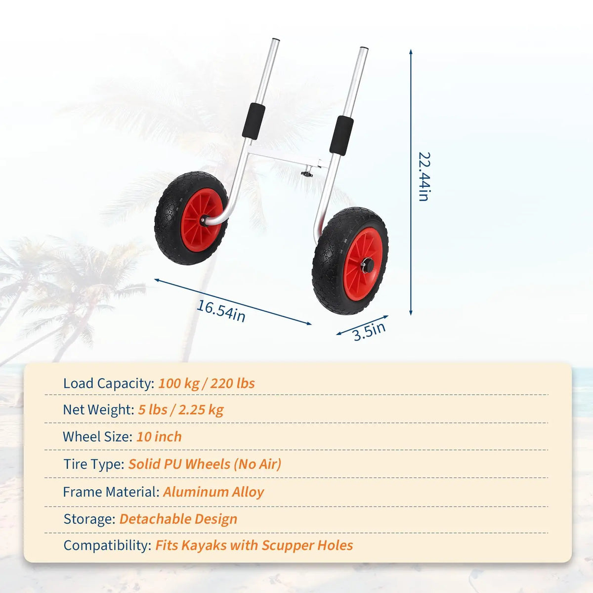 Heavy Duty Adjustable Aluminum Kayak Cart With Solid Wheels