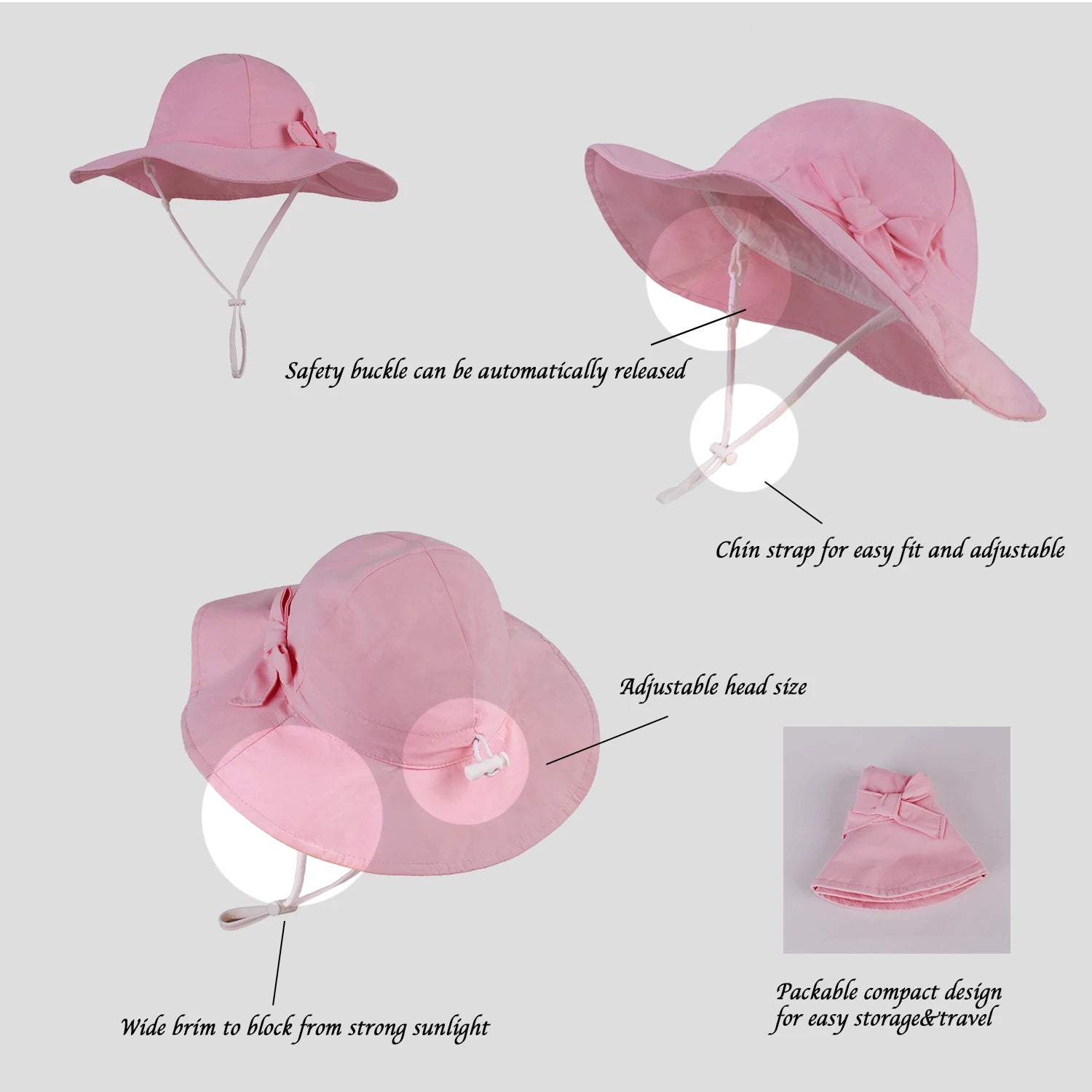 Bowknot Beach Sun Protection Hats Adjustable Bucket Hats for Toddler Kids Baby and Girls