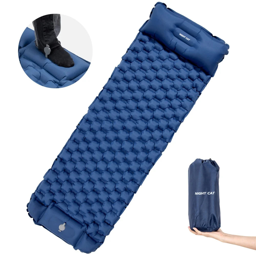 Night Cat Inflatable Sleeping Pad With Foot Pump And Pillow