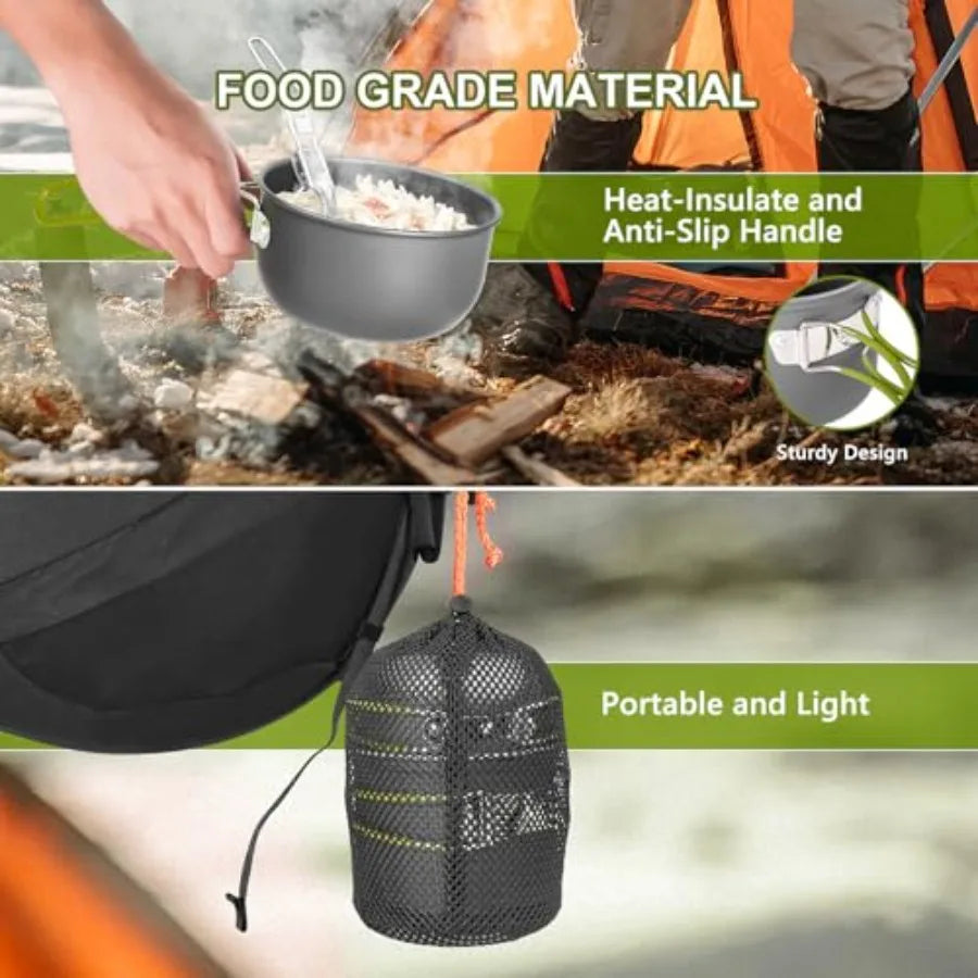 Portable Stainless Steel Camping Cookware Set With Folding Utensils