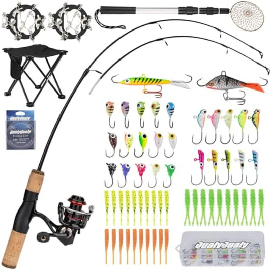 Portable Ice Fishing Rod and Reel Combo Folding Stool Kit