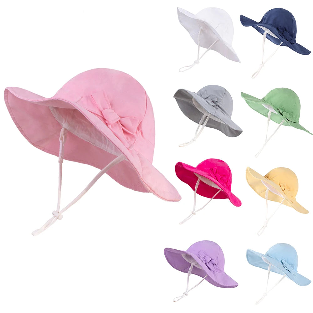 Bowknot Beach Sun Protection Hats Adjustable Bucket Hats for Toddler Kids Baby and Girls