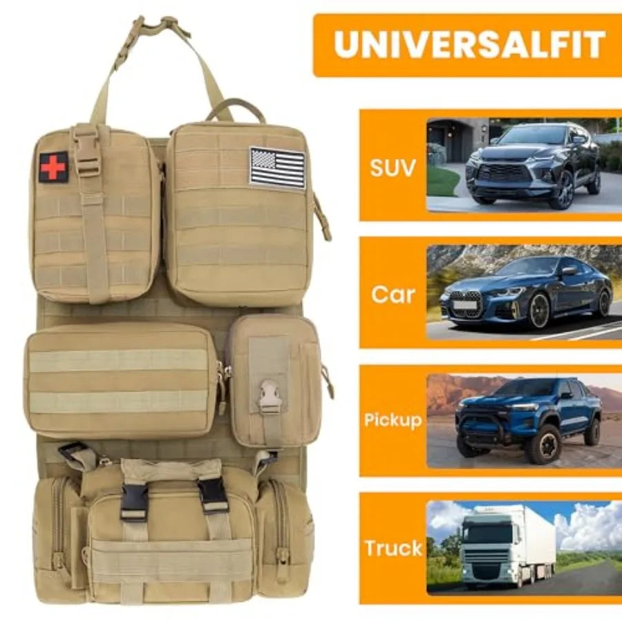 Tactical Molle Car Seat Back Organizer With Five Detachable Pouches