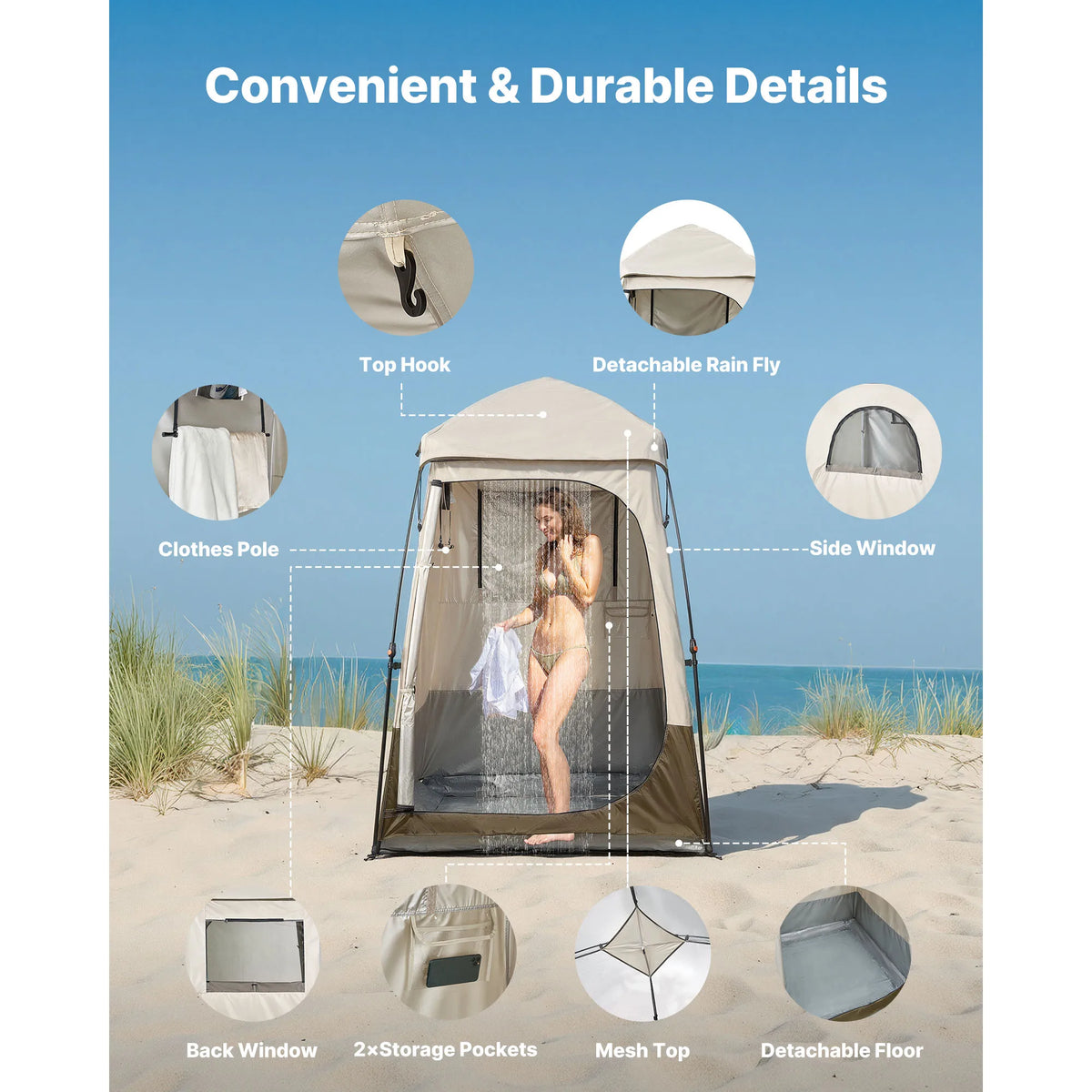 SucceBuy Foldable Double Layer Privacy Camping Shower Tent