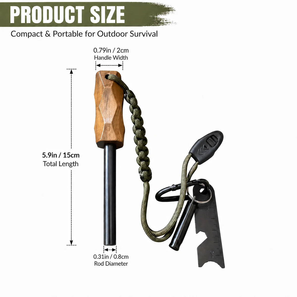 Magnesium Fire Starter Kit With Whistle And Pocket Scraper