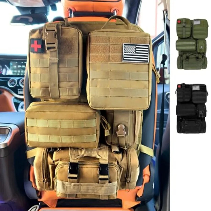 Tactical Molle Car Seat Back Organizer With Five Detachable Pouches