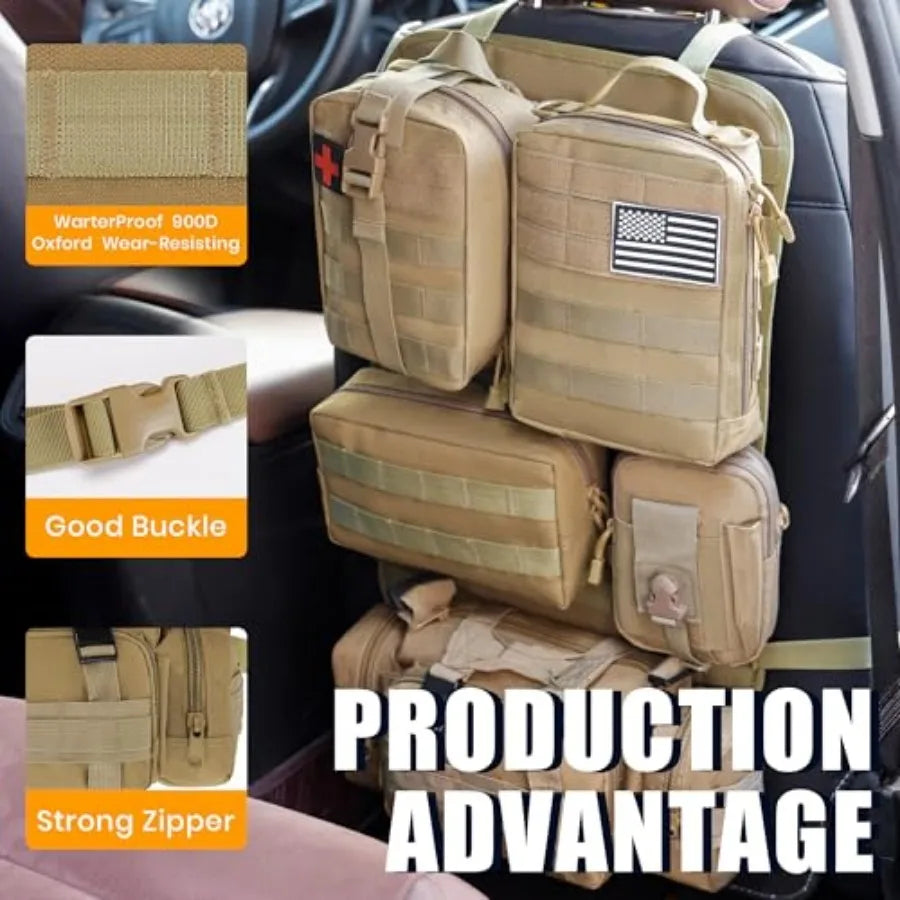Tactical Molle Car Seat Back Organizer With Five Detachable Pouches