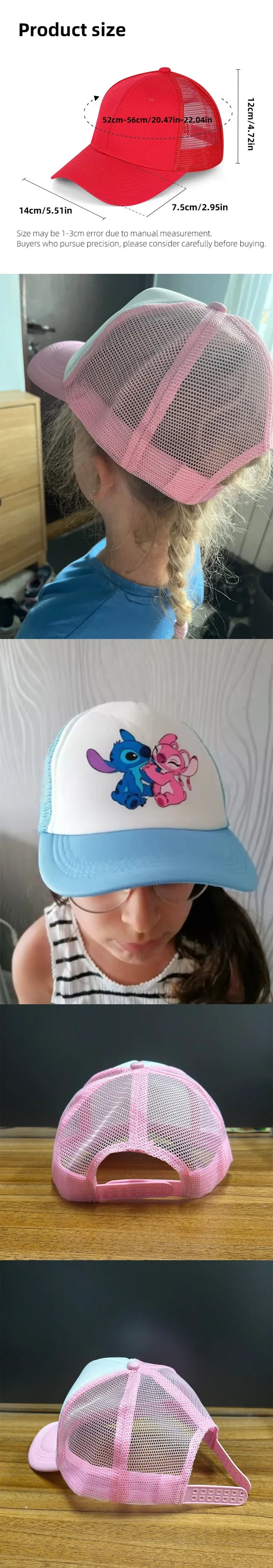 Stitch & Angel Mesh Sun Hat, Adjustable Summer Sun Protection Baseball Cap, Breathable Outdoor Sports Hat For Boys And Girls
