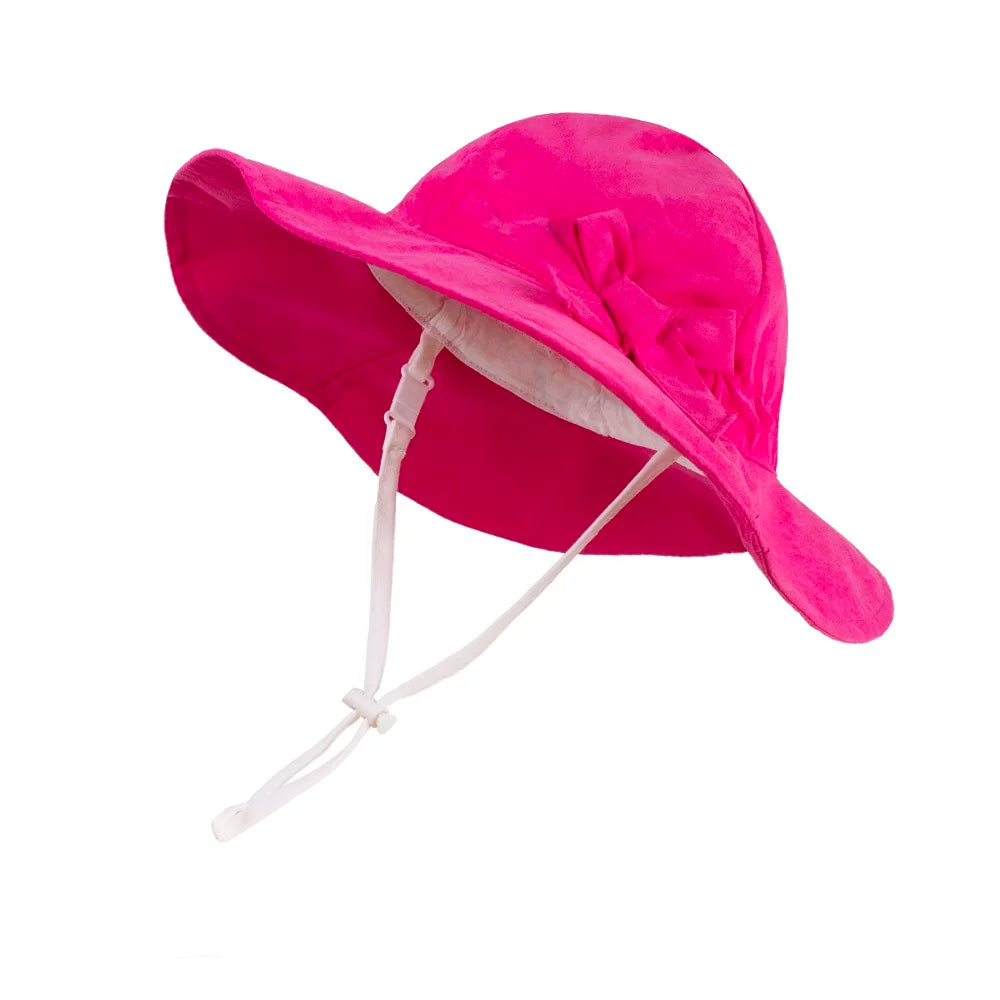Bowknot Beach Sun Protection Hats Adjustable Bucket Hats for Toddler Kids Baby and Girls