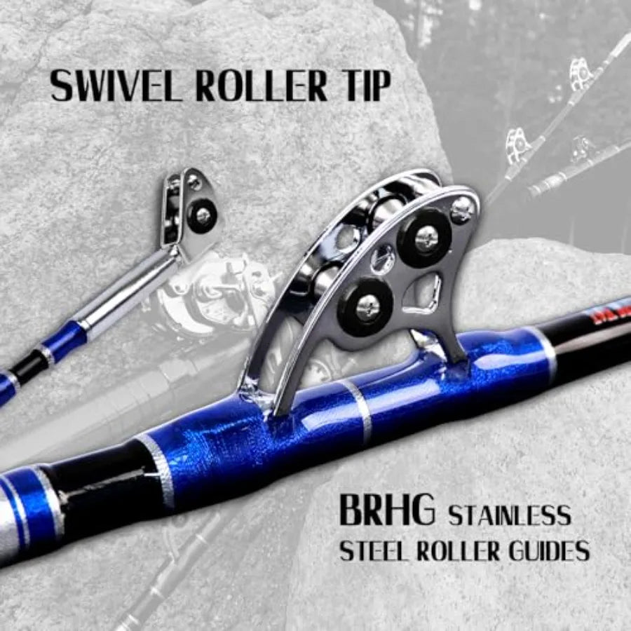 Two Piece Saltwater Offshore Heavy Trolling Rod With Conventional Roller