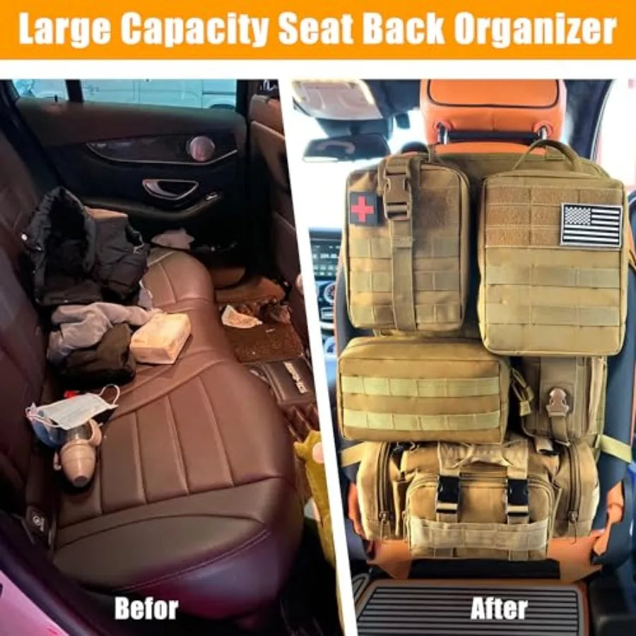 Tactical Molle Car Seat Back Organizer With Five Detachable Pouches