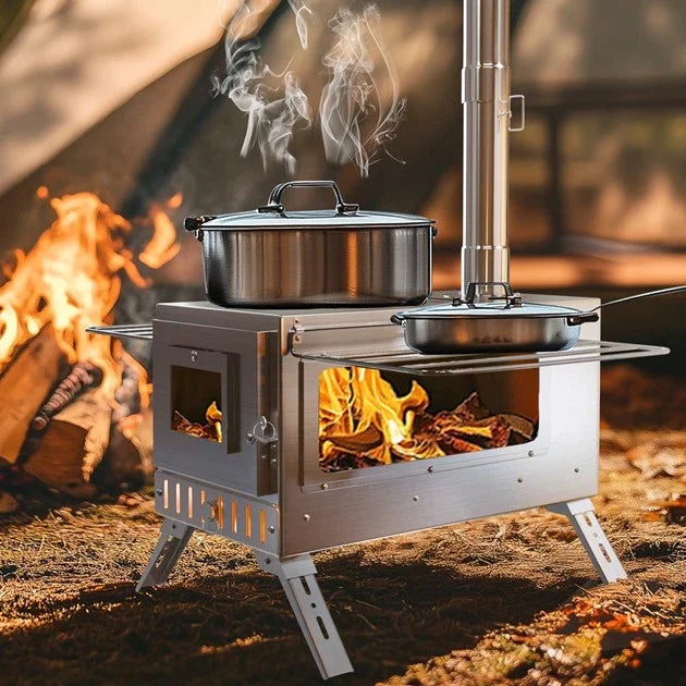 Unho Wood Stove with 6 Stainless Chimney Pipes for Tent