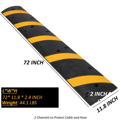 6FT*2 Speed Humps With 8 Bolt, Rubber Speed Bump, Speed Bumps For Road, For Parking Lot, School, Warehouse, Rated 66000 Lbs