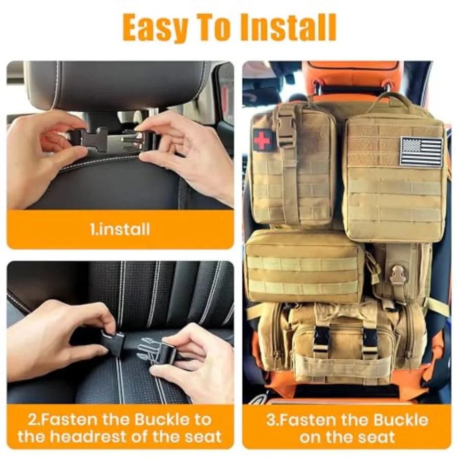 Tactical Molle Car Seat Back Organizer With Five Detachable Pouches