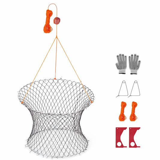 SucceBuy Foldable Double Ring Crab Trap With Rope And Gauge