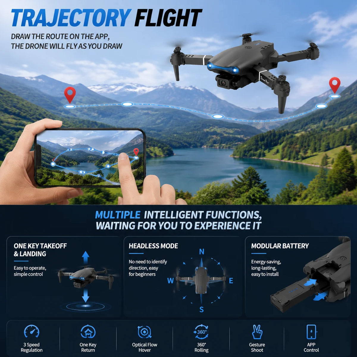 Znlyrion Foldable 4K Dual Camera RC Drone With Altitude Hold