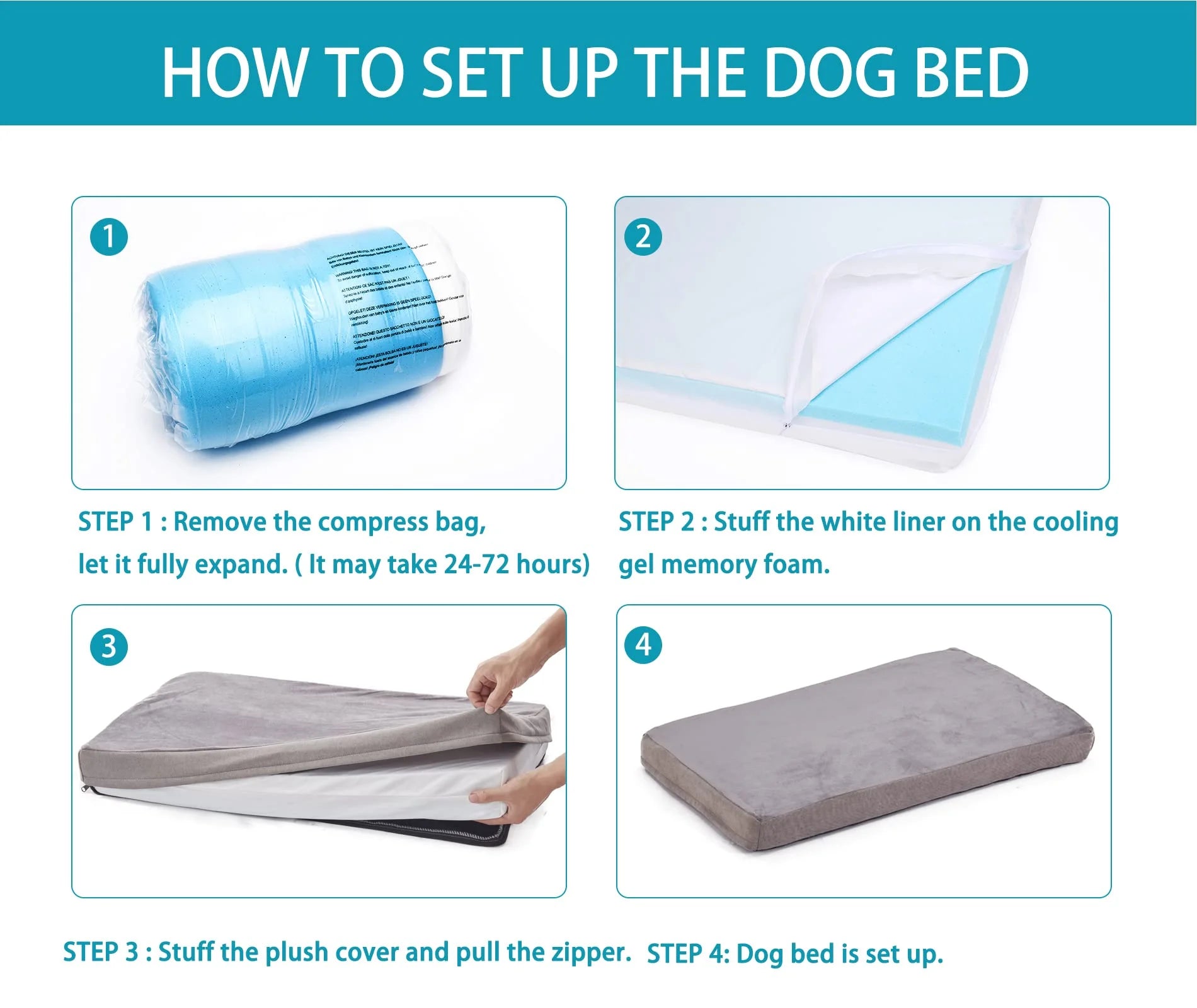 Orthopedic Dog Bed Waterproof Deluxe Plush Dog Beds with Removable Washable Cover Anti-Slip Bottom Pet Sleeping Mattress
