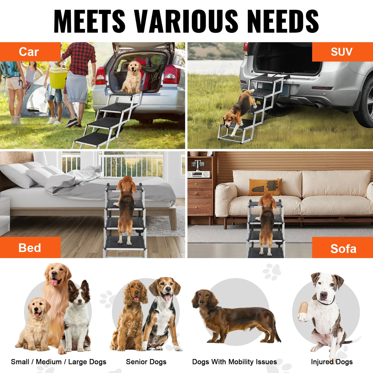 SucceBuy Portable Aluminum Folding Dog Steps For Cars