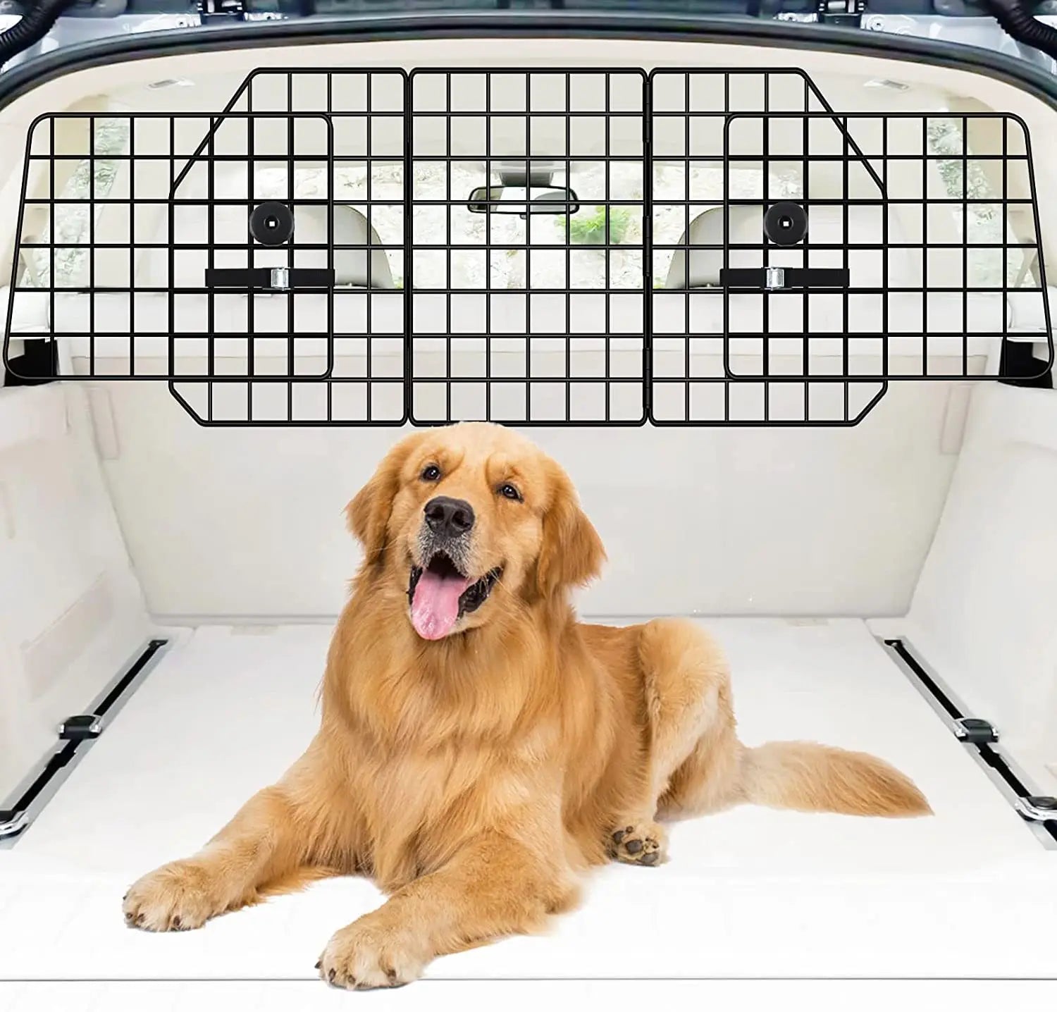 Car SUV Dog Barrier Vehicles Pet Divider Gate for Trunk Cargo Area - Extendable For Universal Fit Foldable Rust-Proof Metal Mesh