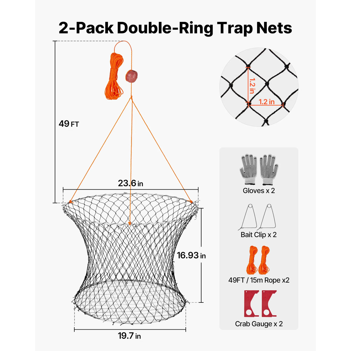 SucceBuy Foldable Double Ring Crab Trap With Rope And Gauge