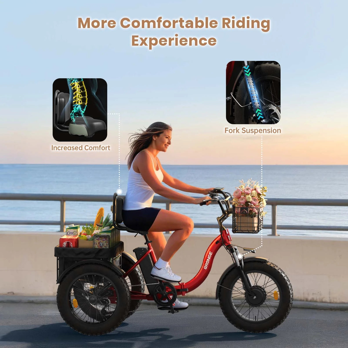 Qronge 1200W Electric Tricycle For Adults With Fat Tires