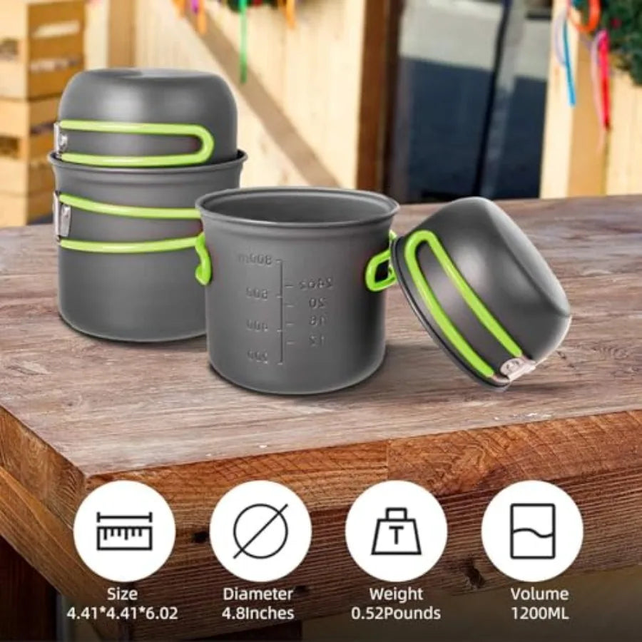 Portable Stainless Steel Camping Cookware Set With Folding Utensils