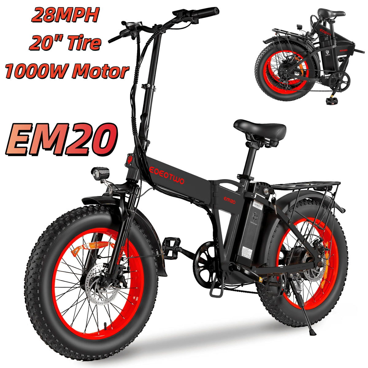 EOEOTWO 1000W Adult Fat Tire Electric Bike 48V Battery