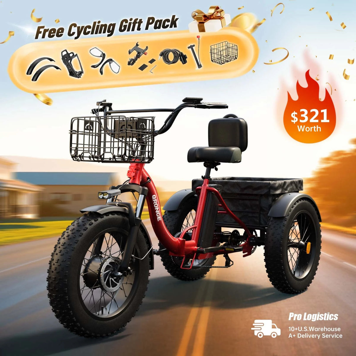 Qronge 1200W Electric Tricycle For Adults With Fat Tires