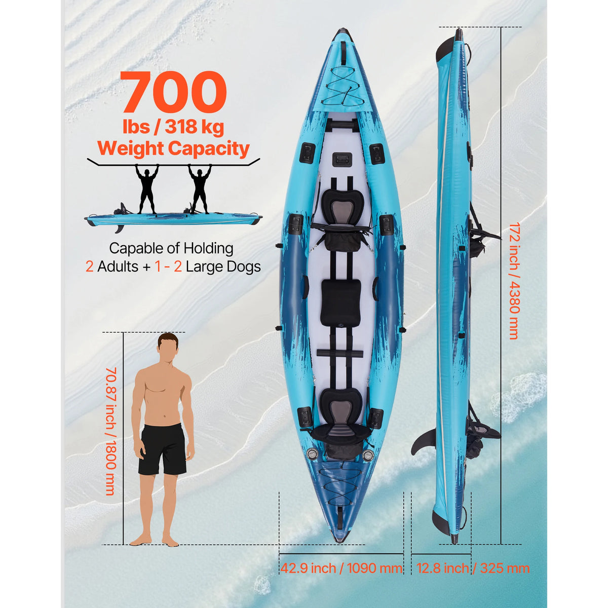 Two Person Inflatable Recreational Kayak With Padded Seats