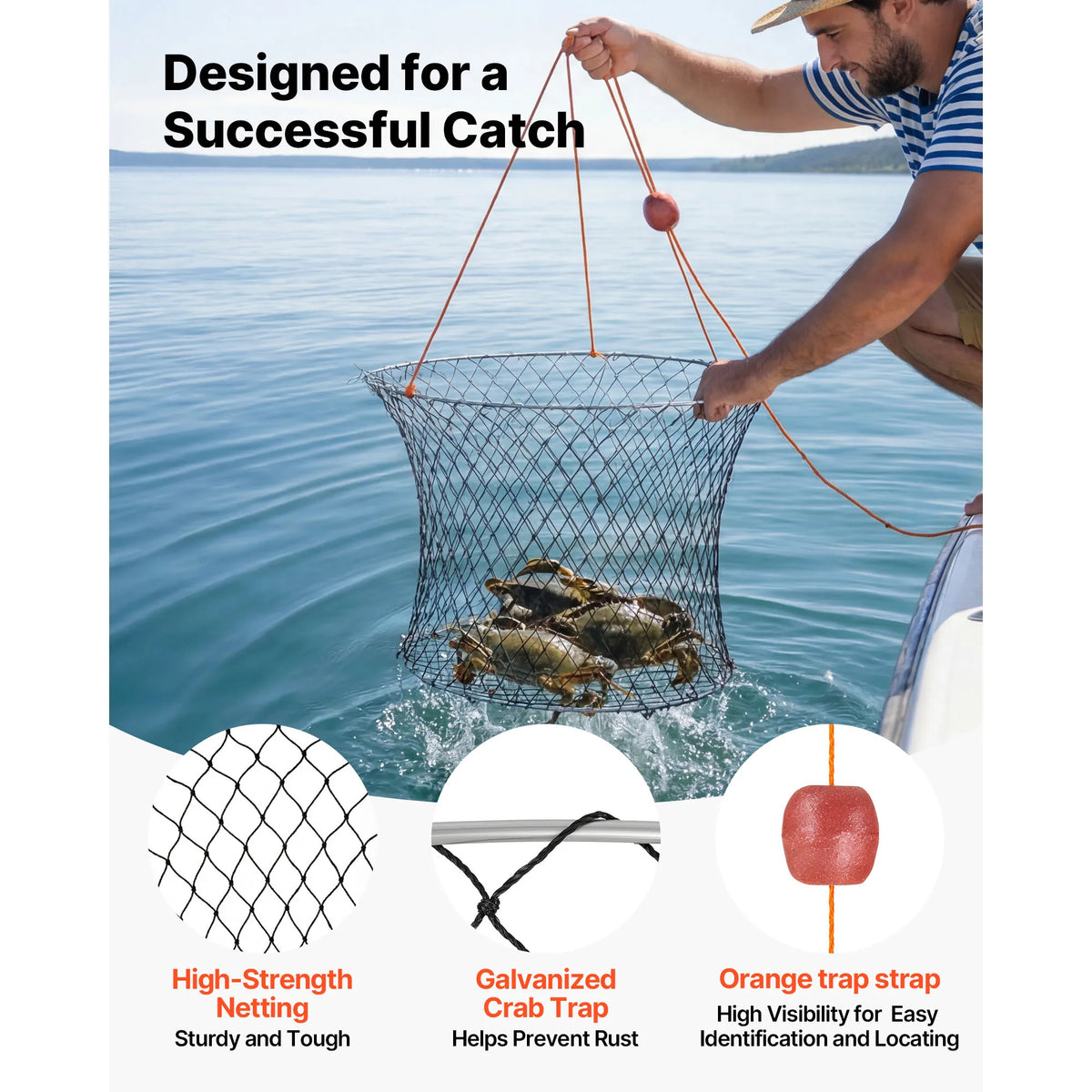 SucceBuy Foldable Double Ring Crab Trap With Rope And Gauge