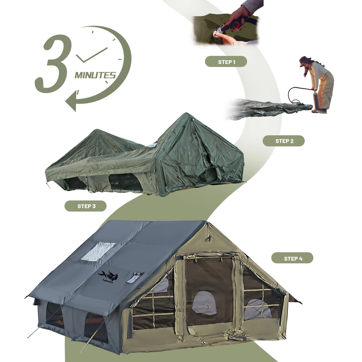PAKICETUS Inflatable Camping Tent With Skylight And Integrated Air Pump