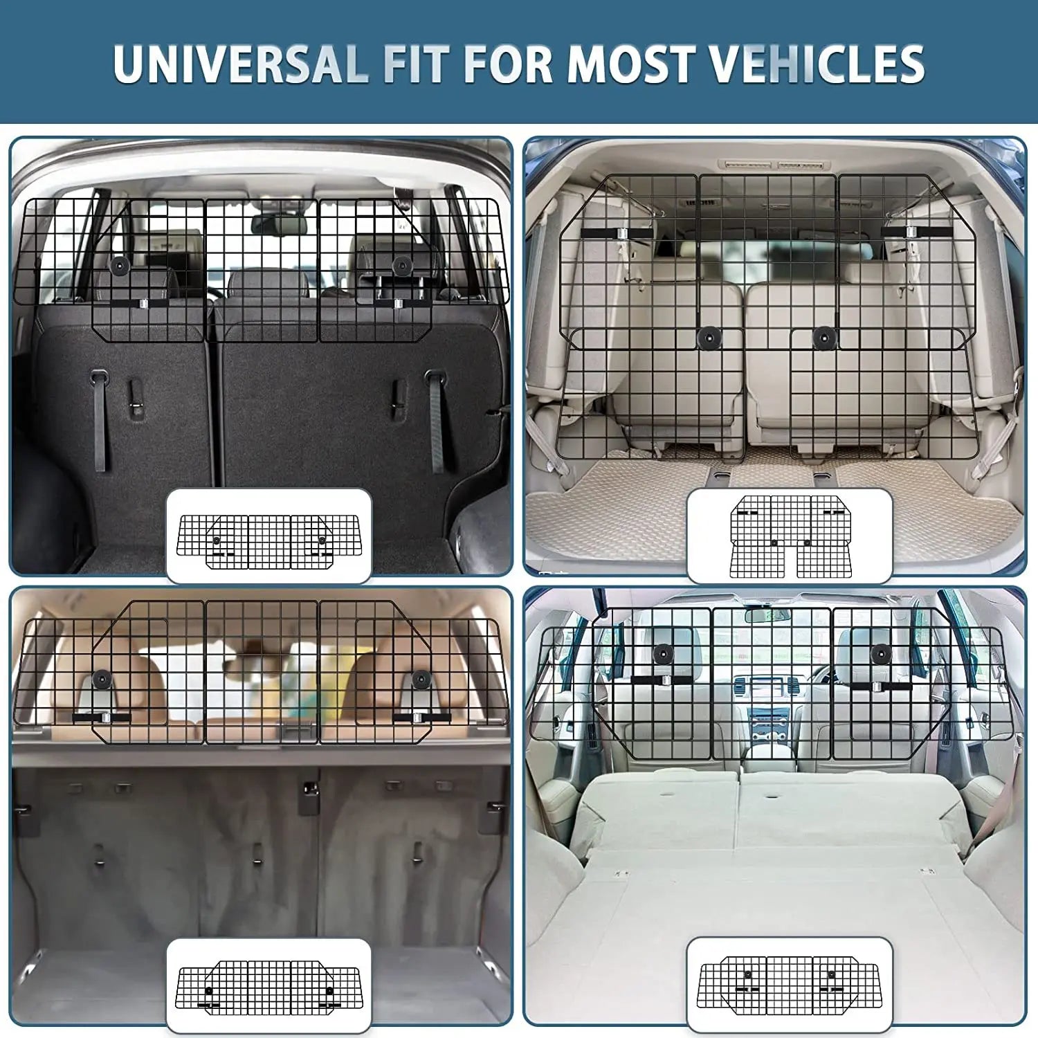 Car SUV Dog Barrier Vehicles Pet Divider Gate for Trunk Cargo Area - Extendable For Universal Fit Foldable Rust-Proof Metal Mesh