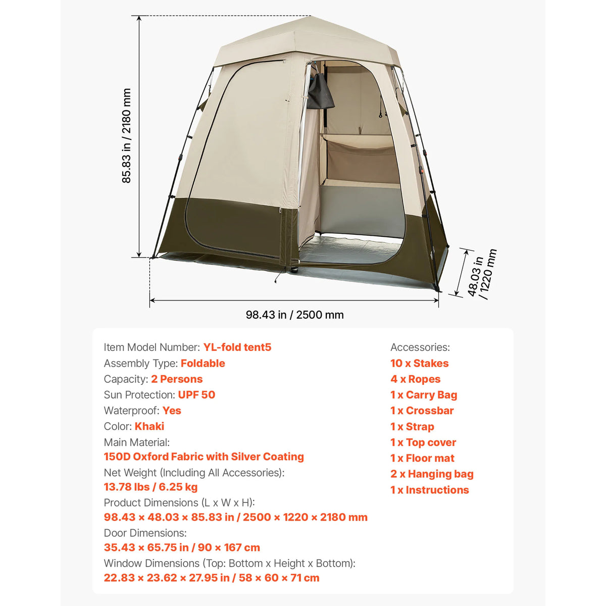 SucceBuy Foldable Double Layer Privacy Camping Shower Tent