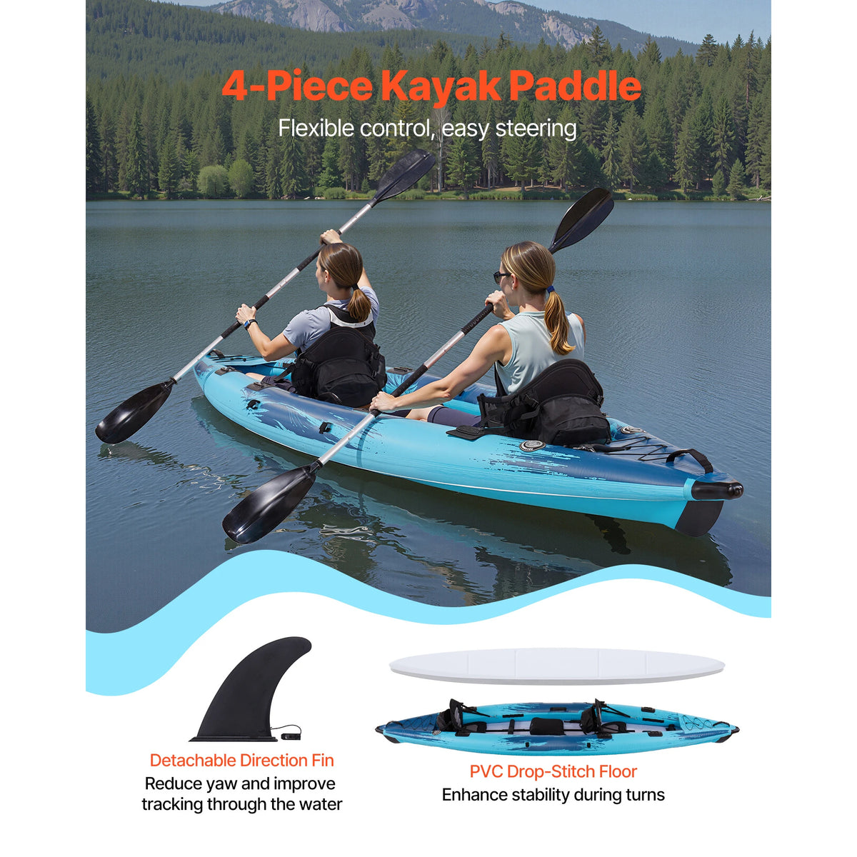Two Person Inflatable Recreational Kayak With Padded Seats