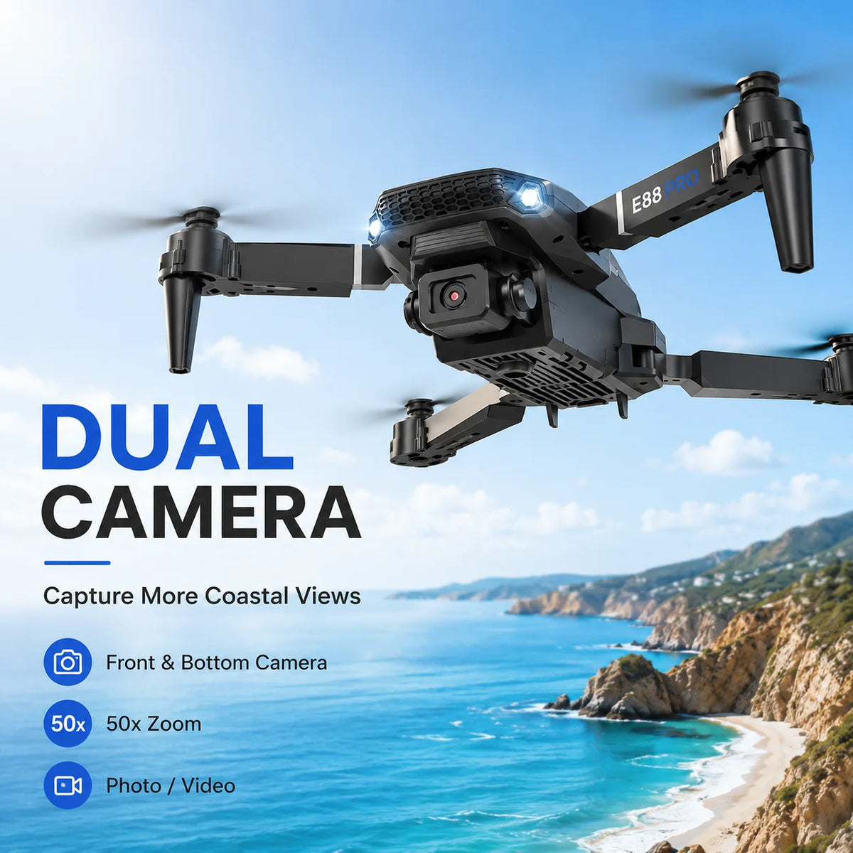 ZNLYRION E88 Pro 4K Dual Camera Foldable FPV Quadcopter Drone