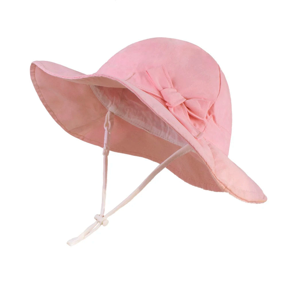 Bowknot Beach Sun Protection Hats Adjustable Bucket Hats for Toddler Kids Baby and Girls