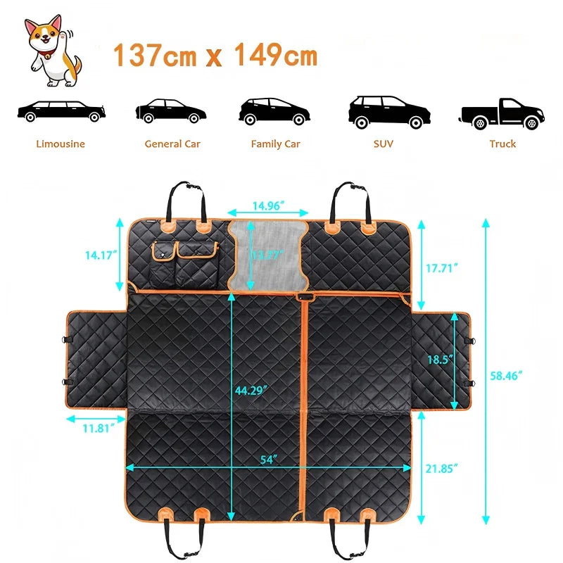 Waterproof Dog Car Seat Cover Hammock Side Flaps Storage Pocket
