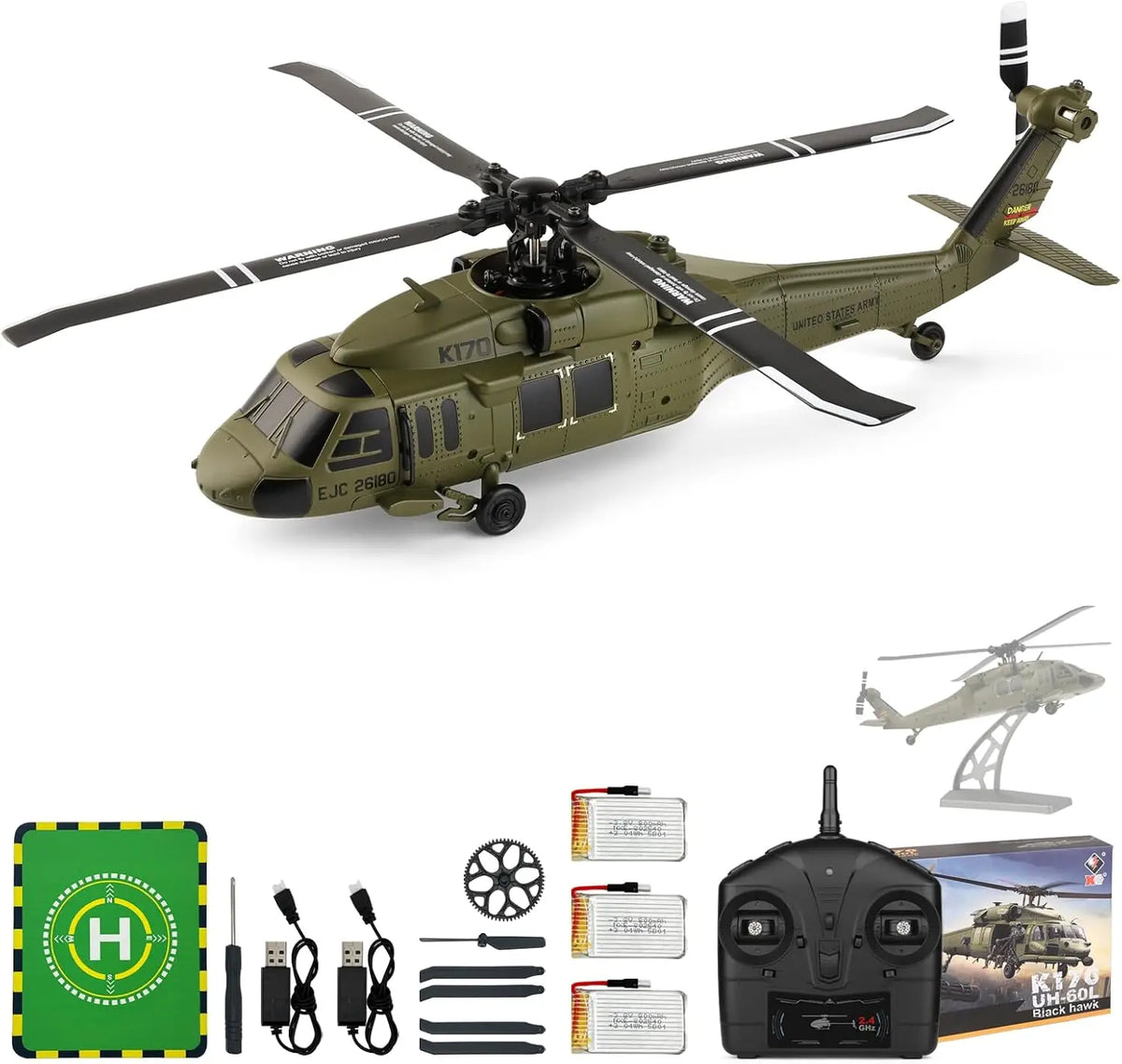 WLtoys K170 Brushless RC Helicopter with Three Batteries and Gyroscope