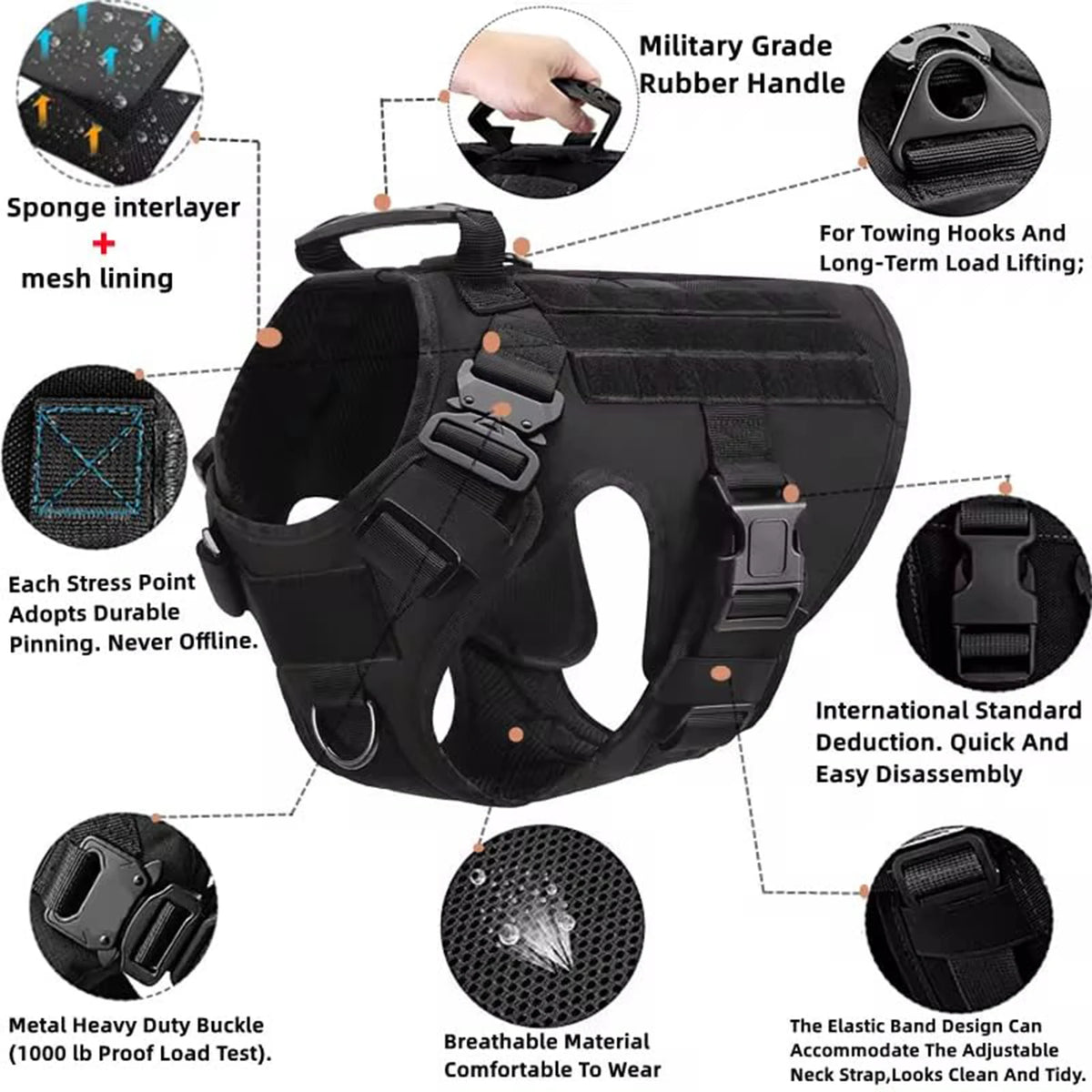 Petavel Tactical Dog Harness Molle Pouches For Active German Shepherds