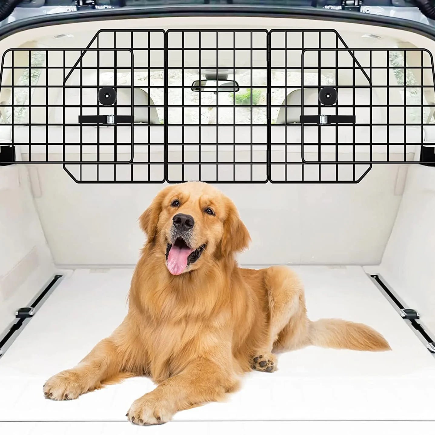 Car SUV Dog Barrier Vehicles Pet Divider Gate for Trunk Cargo Area - Extendable For Universal Fit Foldable Rust-Proof Metal Mesh