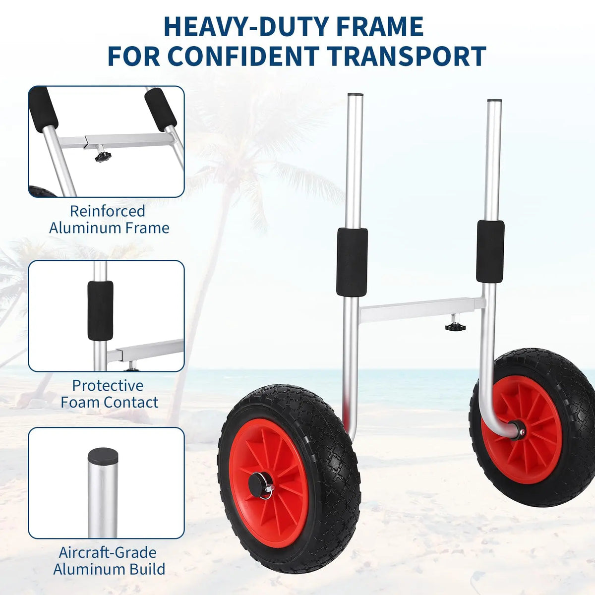 Heavy Duty Adjustable Aluminum Kayak Cart With Solid Wheels