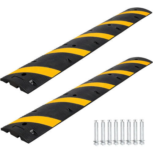 6FT*2 Speed Humps With 8 Bolt, Rubber Speed Bump, Speed Bumps For Road, For Parking Lot, School, Warehouse, Rated 66000 Lbs